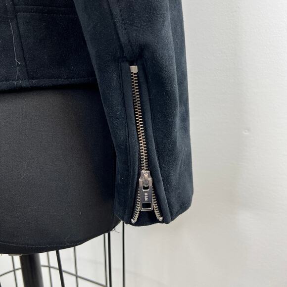 H&M Black Long Sleeve Asymmetrical Zip Faux Suede Moto Jacket Size M Medium - Picture 4 of 8
